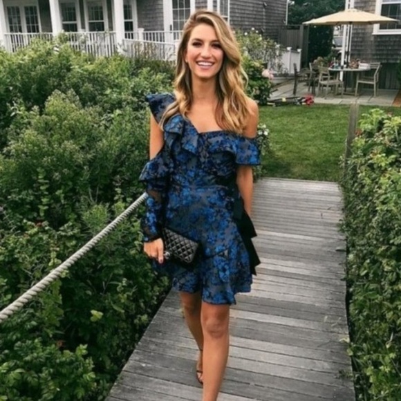 Self-Portrait Eyelet Wrap Mini Dress Velvet Devore Blue Size 0 - Picture 2 of 16